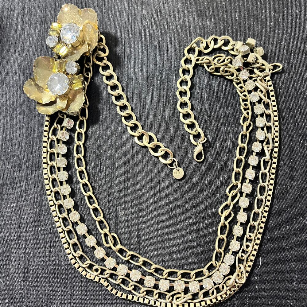 Loft Necklace Floral Design Yellow Clear Faceted Rhinestone in flowers 28 inches